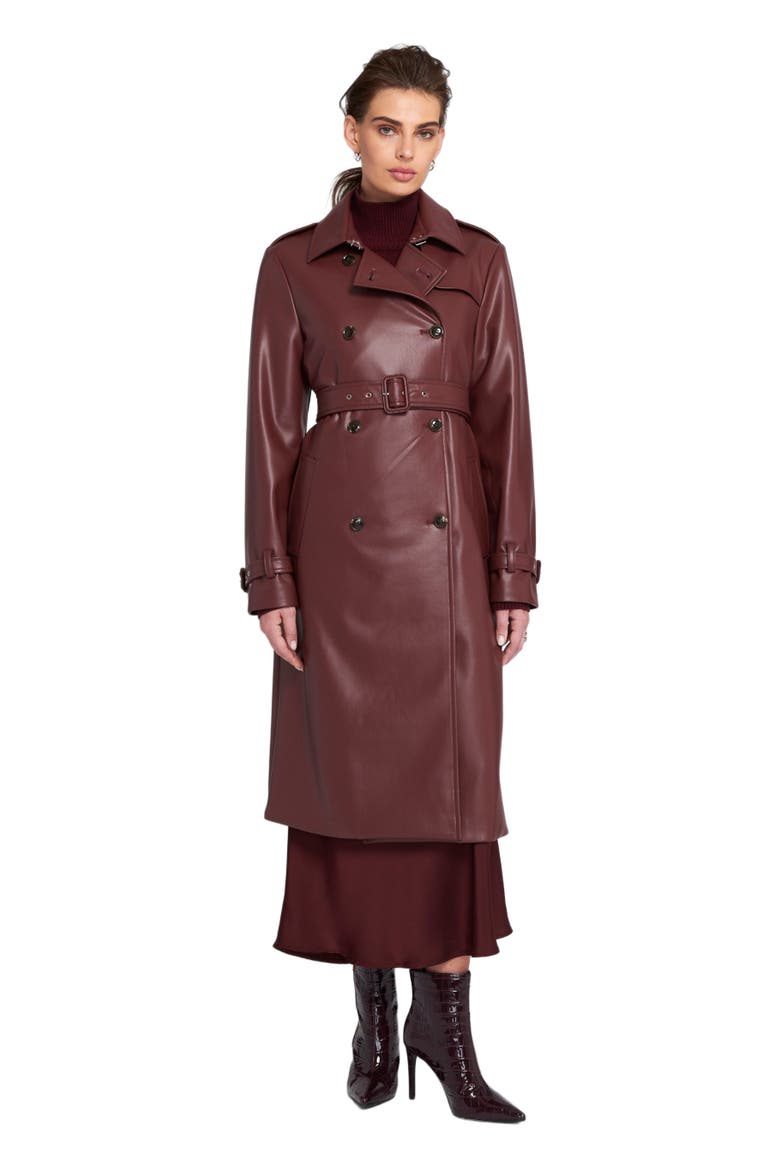 Faux Leather Trench Coat, Main, color, Wine