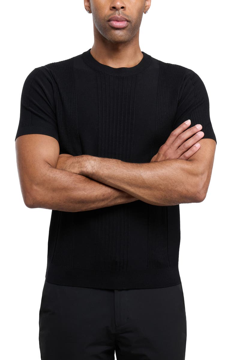 XRAY Stripe Short Sleeve Sweater, Alternate, color, Black