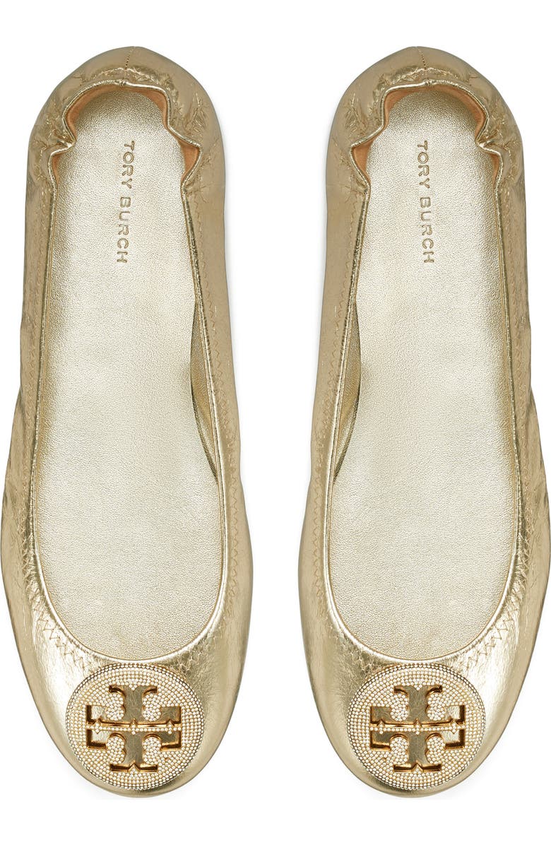 Tory Burch Minnie Pavé Logo Ballet Flat, Alternate, color, Spark Gold / Spark Gold
