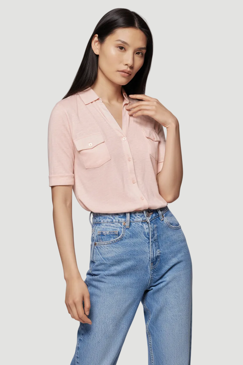 Stretch Linen 3/4 Sleeve Pocket Shirt, Main, color, POUDRE