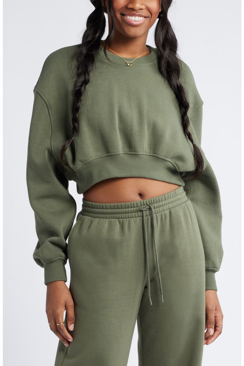 Crop Sweatshirt, Main, color, GREEN BEETLE