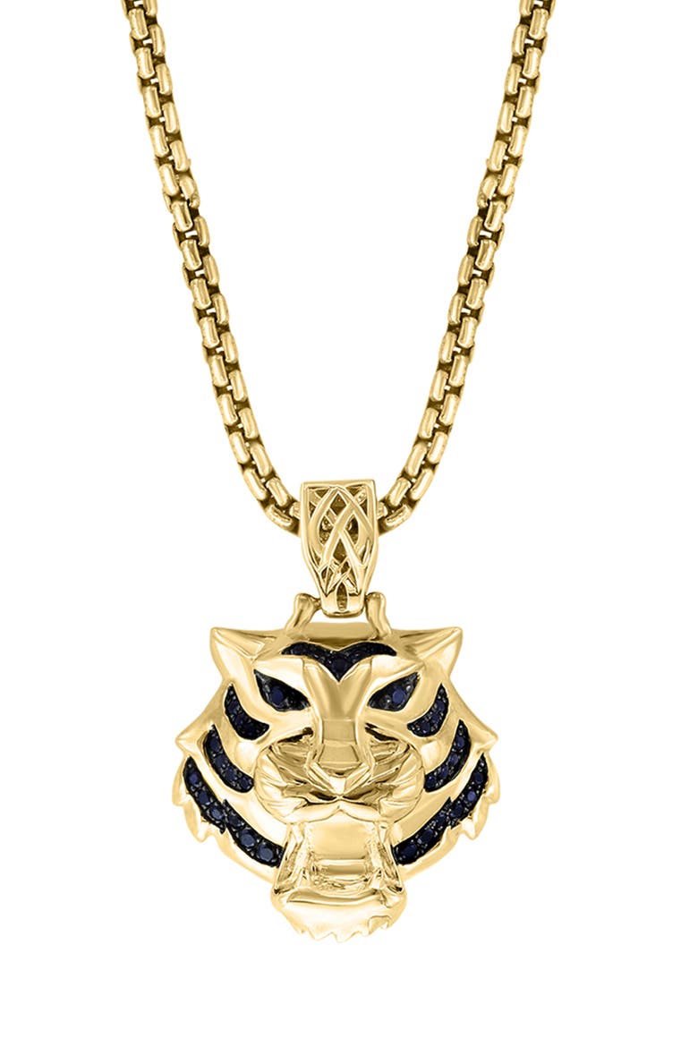 Men's Black Spinel Tiger Pendant Necklace, Alternate, color, BLACK