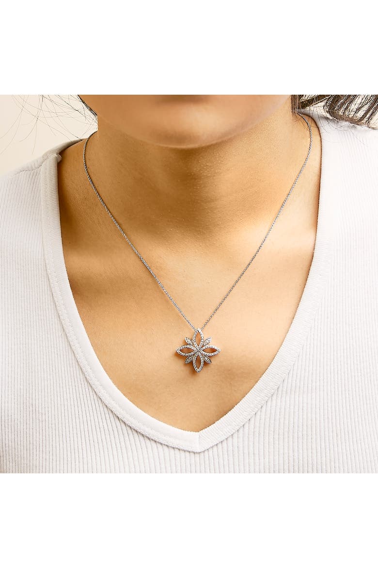 Sterling Silver 1/2 Cttw Diamond Floral Cross Pendant Necklace, Alternate, color, Silver