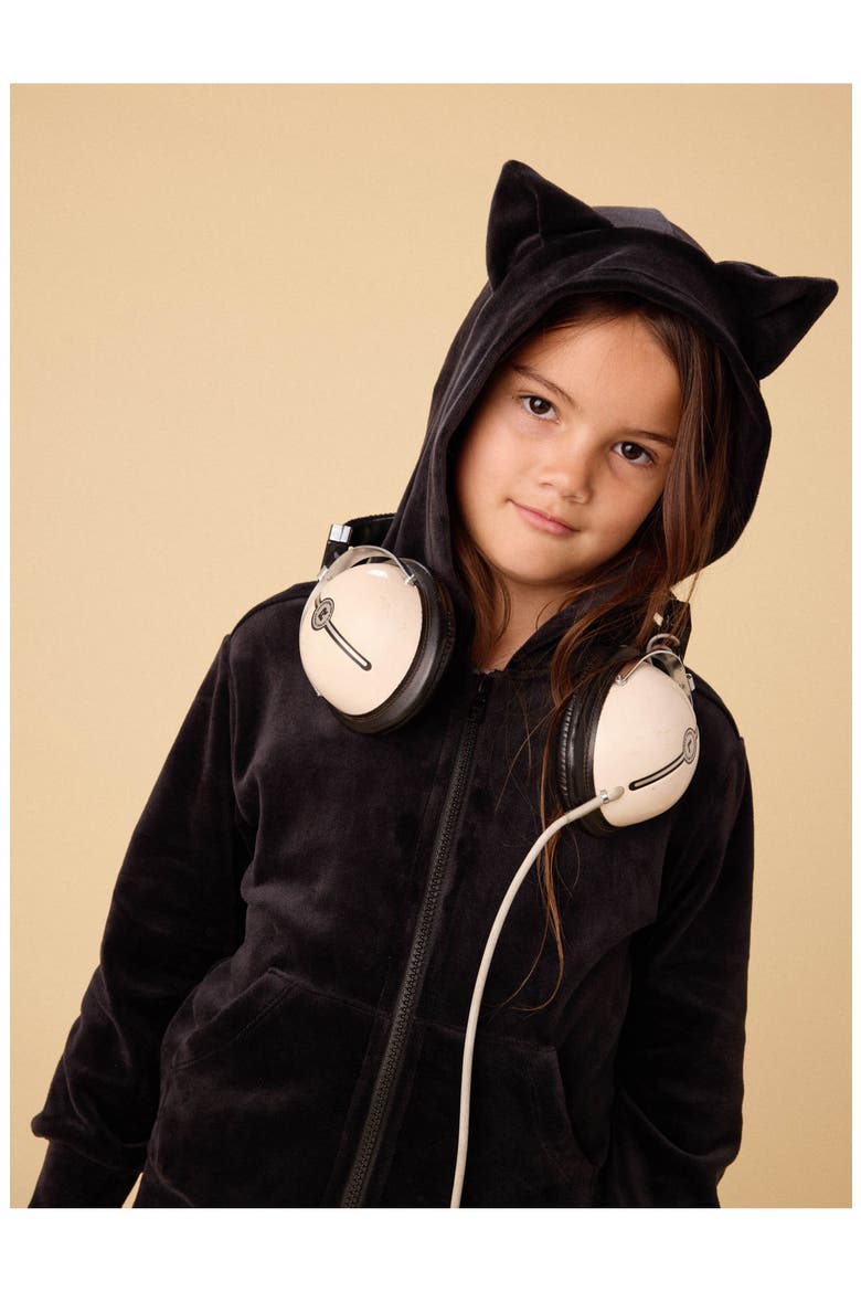 Cat Ears Velour Hoodie, Alternate, color, Jet Black