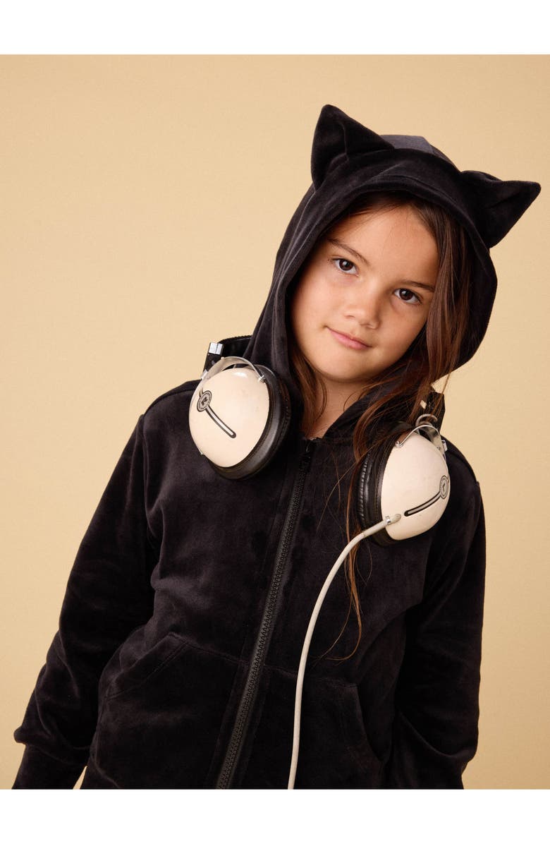Tea Collection Cat Ears Velour Hoodie, Alternate, color, Jet Black