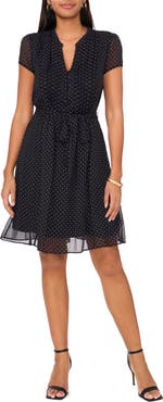 Chaus Polka Dot Pintuck Chiffon Dress