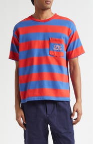 Bode Clubhouse Logo Embroidered Stripe Pocket T-Shirt