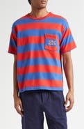 Bode Clubhouse Logo Embroidered Stripe Pocket T-Shirt