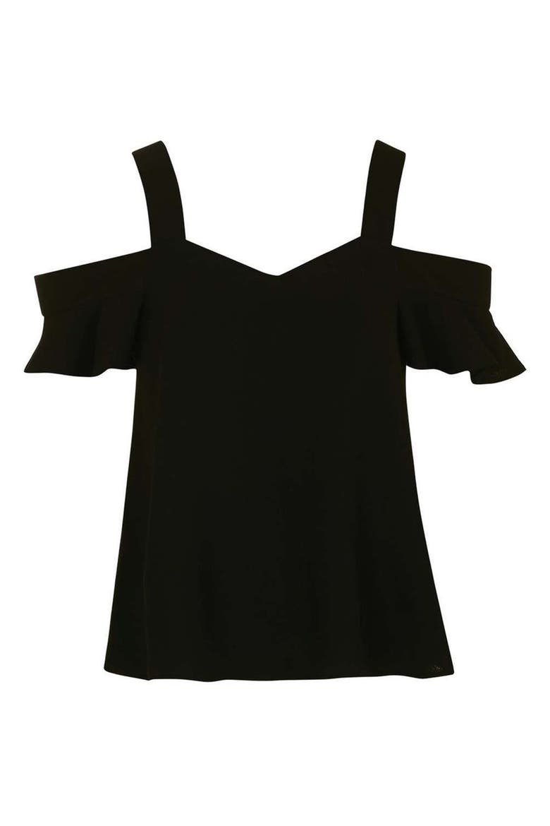 'Polly' Ruffle Bardot Top, Alternate, color, BLACK