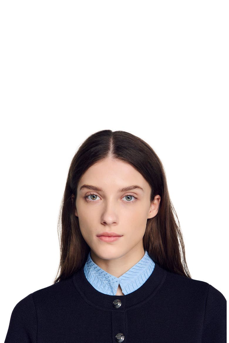 Two-tone origami collar cardigan, Alternate, color, Navy blue