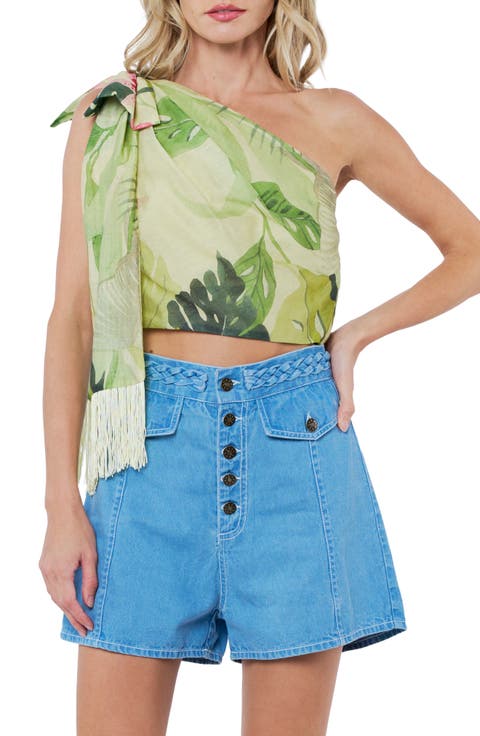 Elsy Floral Print Asymmetric Crop Top