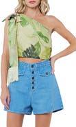 CIEBON Elsy Floral Print Asymmetric Crop Top