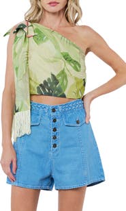 CIEBON Elsy Floral Print Asymmetric Crop Top