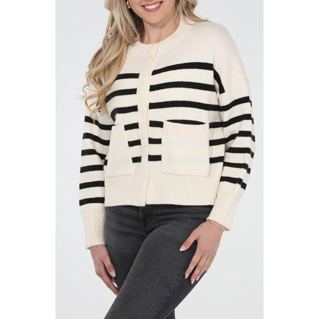 Rain And Rose Stripe Knit Cardigan In White