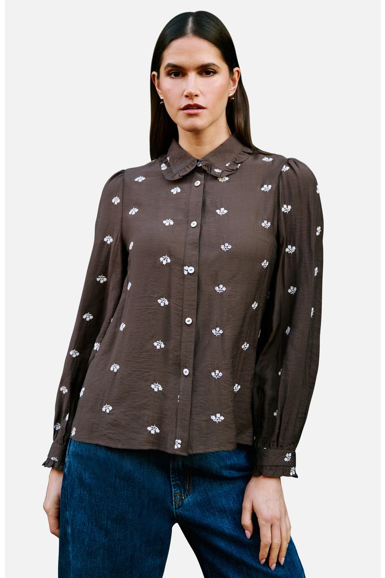 Viscose Daisy Embroidered Shirt, Main, color, Brown