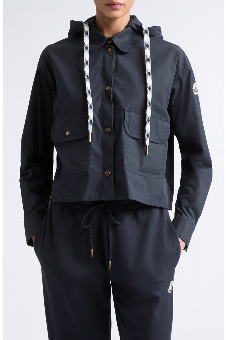 Hooded Cotton & Nylon Shirt Jacket, Main, color, BLUE
