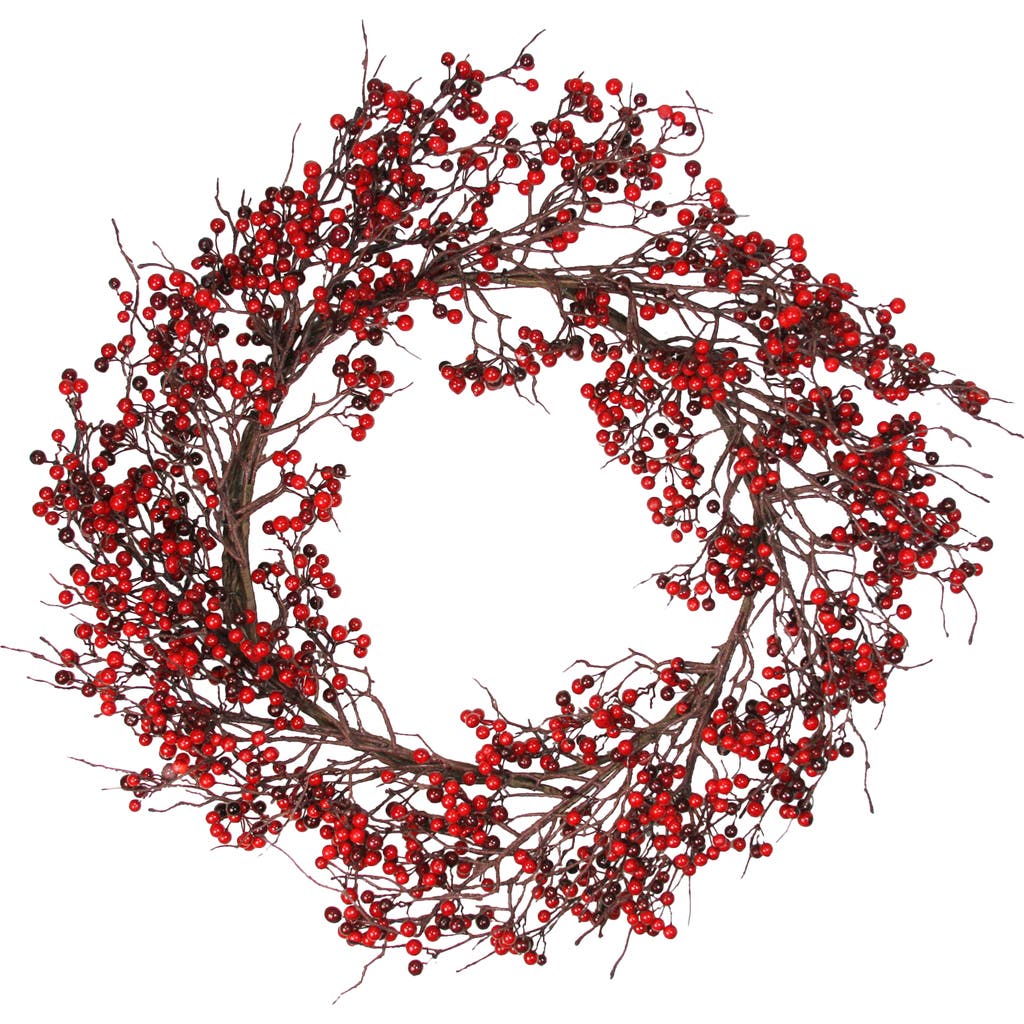 Select Artificials 24" Autumn Harvest Red And Burgundy Currant Berry Artificial Wreath In Red