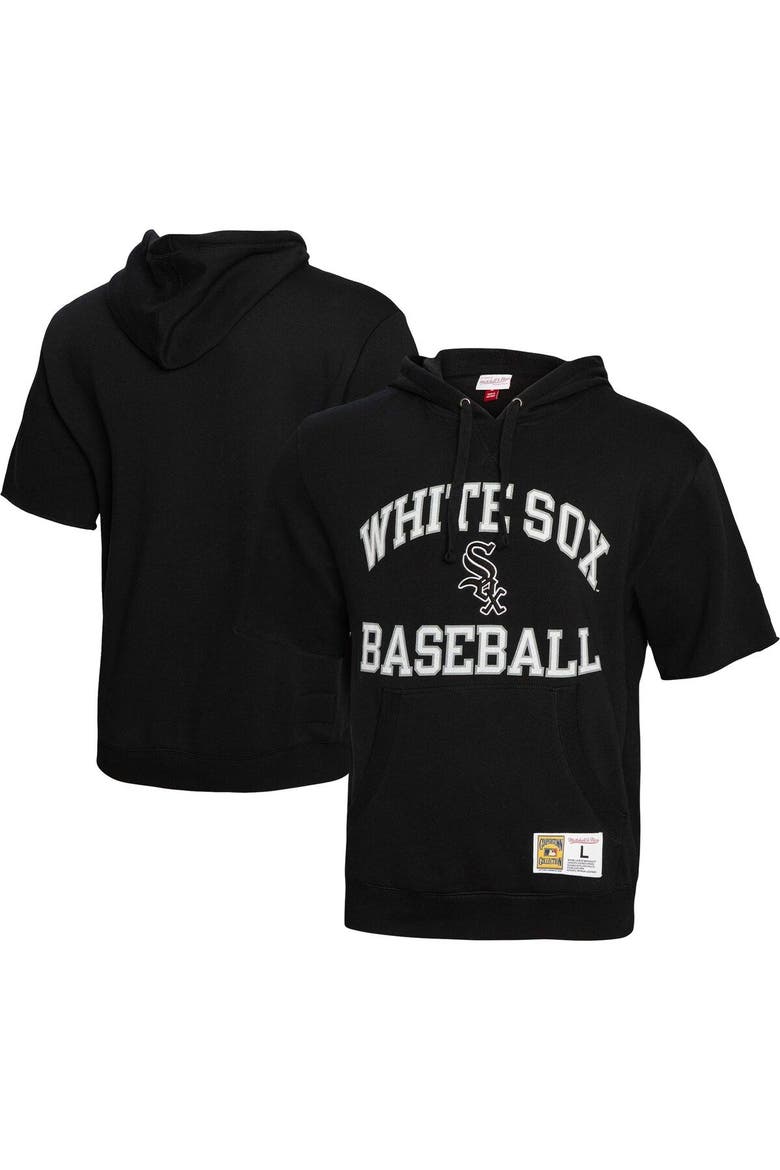 Men's Mitchell & Ness Black Chicago White Sox Cooperstown Collection Washed Fleece Pullover Short Sleeve Hoodie, Main, color, Black