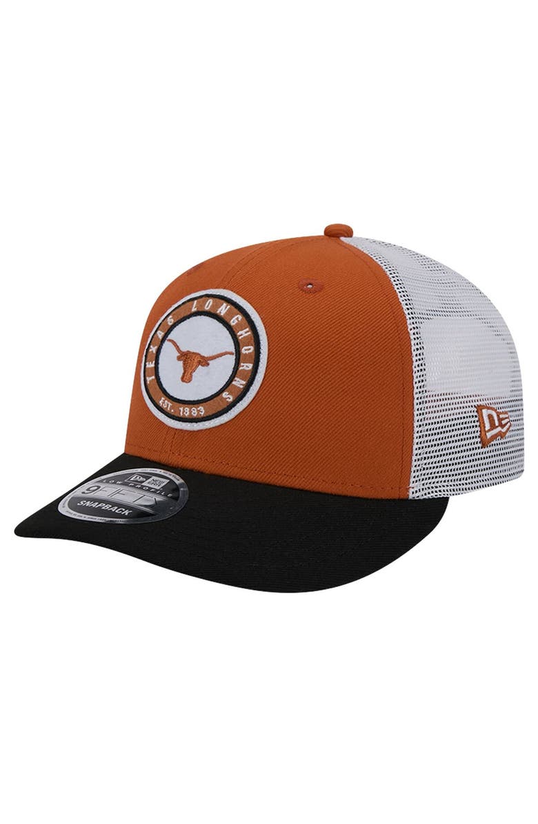 New Era Men's New Era Texas Orange Texas Longhorns Throwback Circle Patch 9FIFTY Trucker Snapback Hat, Main, color, 