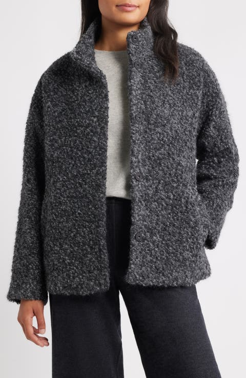 Alpaca & Wool Blend Faux Shearling Short Coat