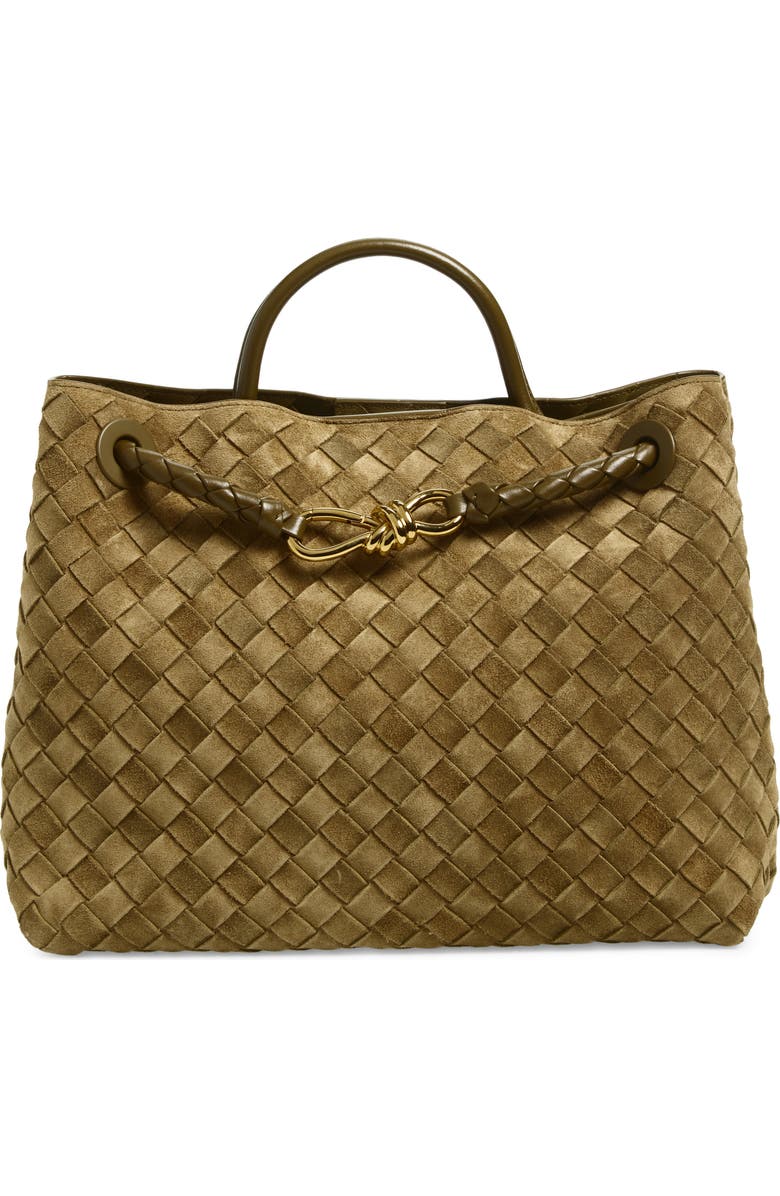 Bottega Veneta Medium Andiamo Intrecciato Suede Shoulder Bag, Main, color, Mud