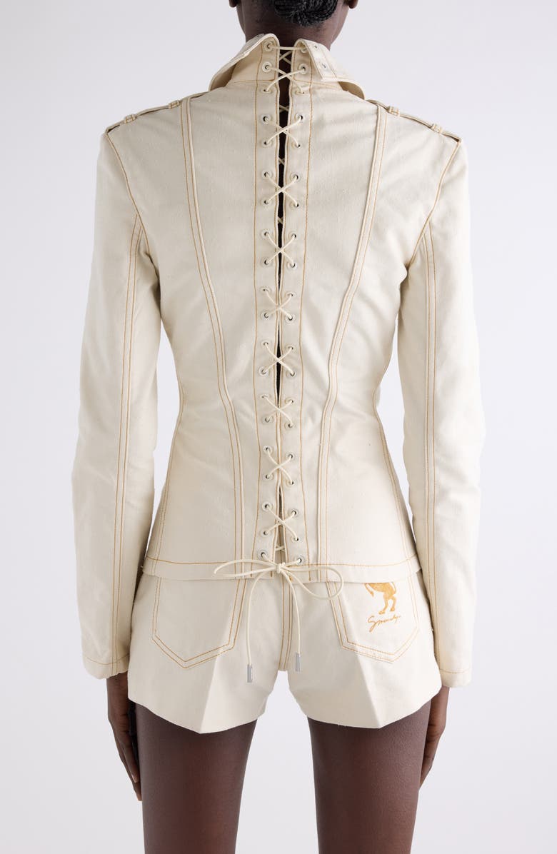 Givenchy Lace-Up Back Denim Jacket, Alternate, color, Ecru