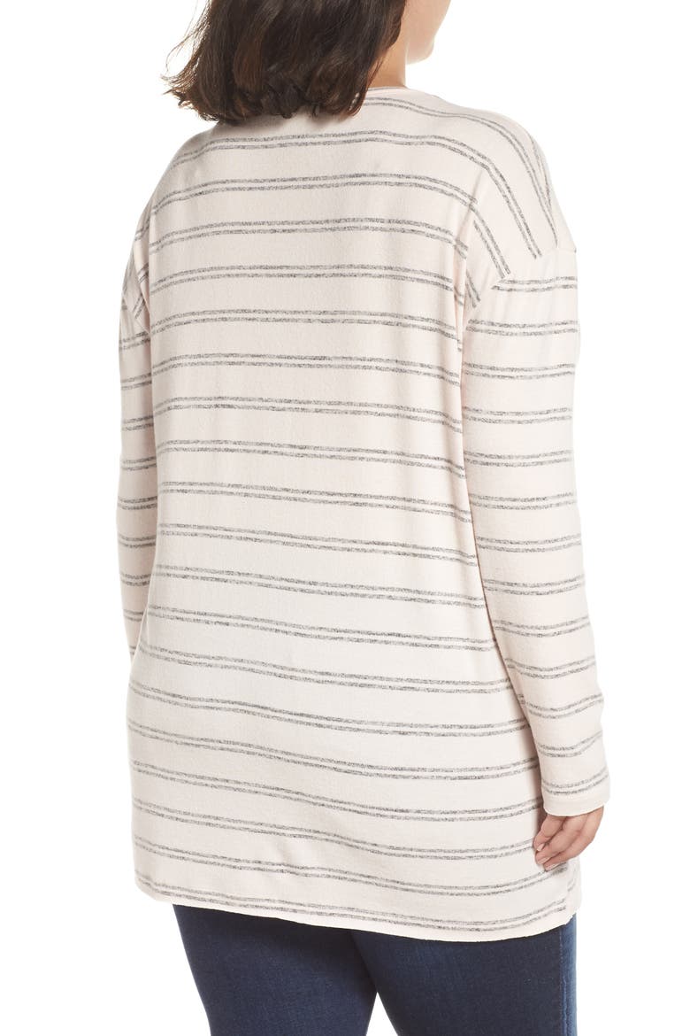 Cozy V-Neck Sweater, Alternate, color, PINK AMOUR KORA STRIPE
