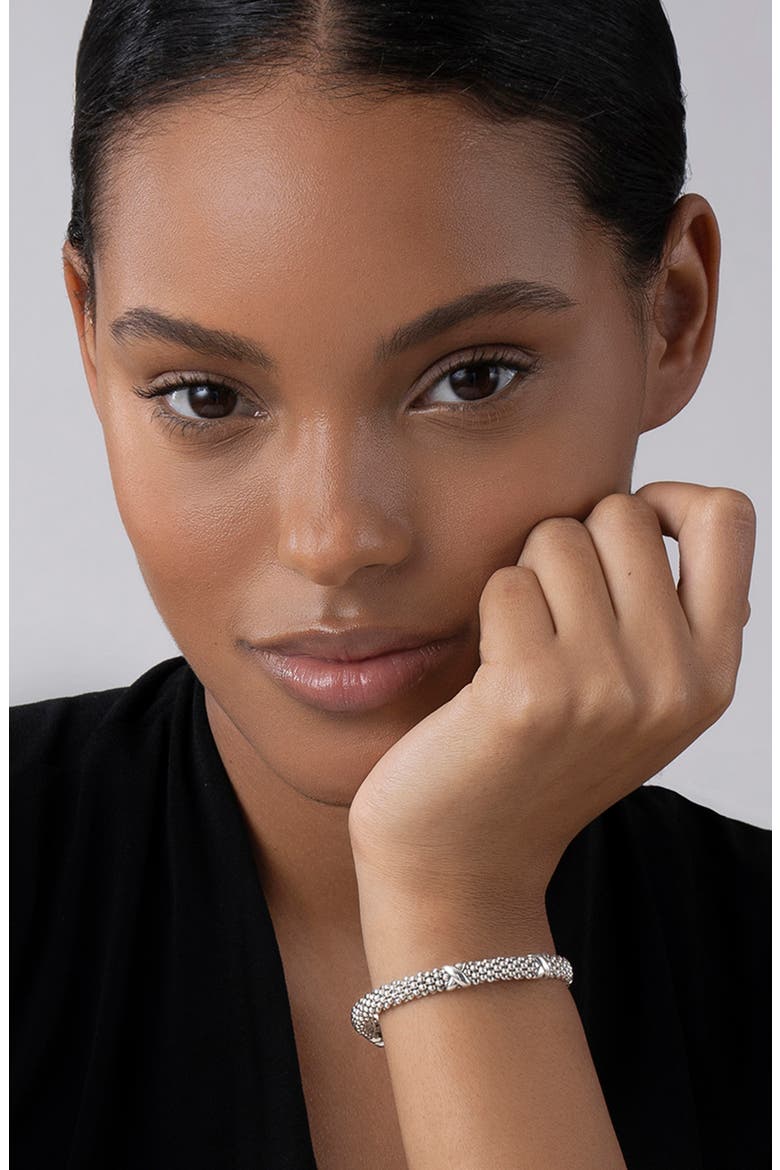 Three-Station X Caviar Bracelet, Alternate, color, STERLING SILVER