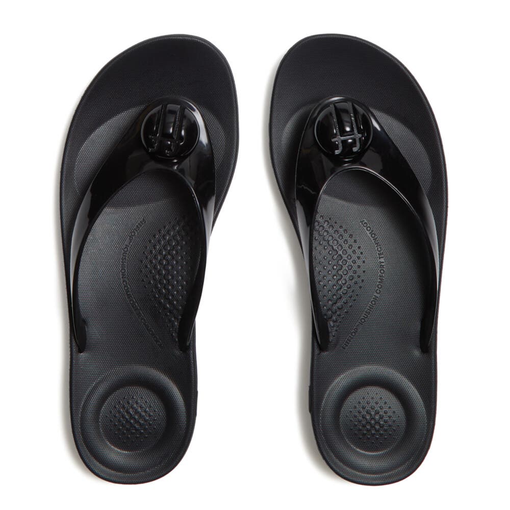FitFlop Iqushion Glossy Flip-Flops, Alternate, color, Black