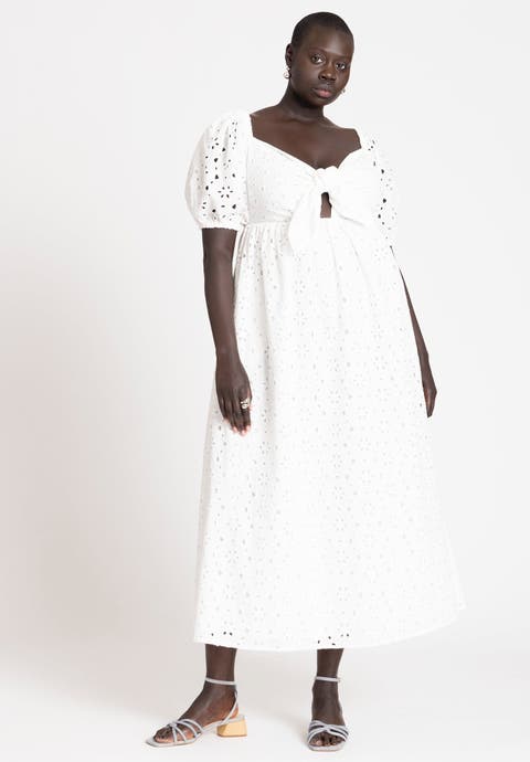 Eyelet Tie Front Maxi Dress (Plus Available)