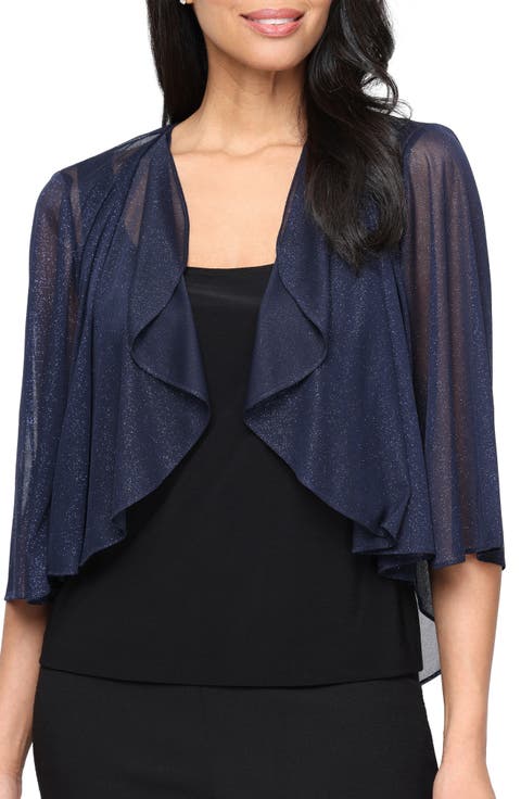 Three-Quarter Sleeve Glitter Mesh Cover-Up Jacket