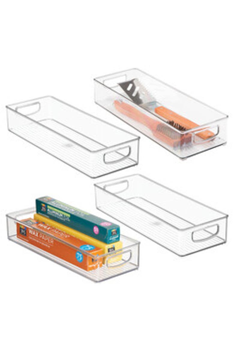 Plastic Stackable Pantry Bin - Organizer Bin with Handles for Cabinets or Fridge - Set of 4 - Clear, Main, color, Clear