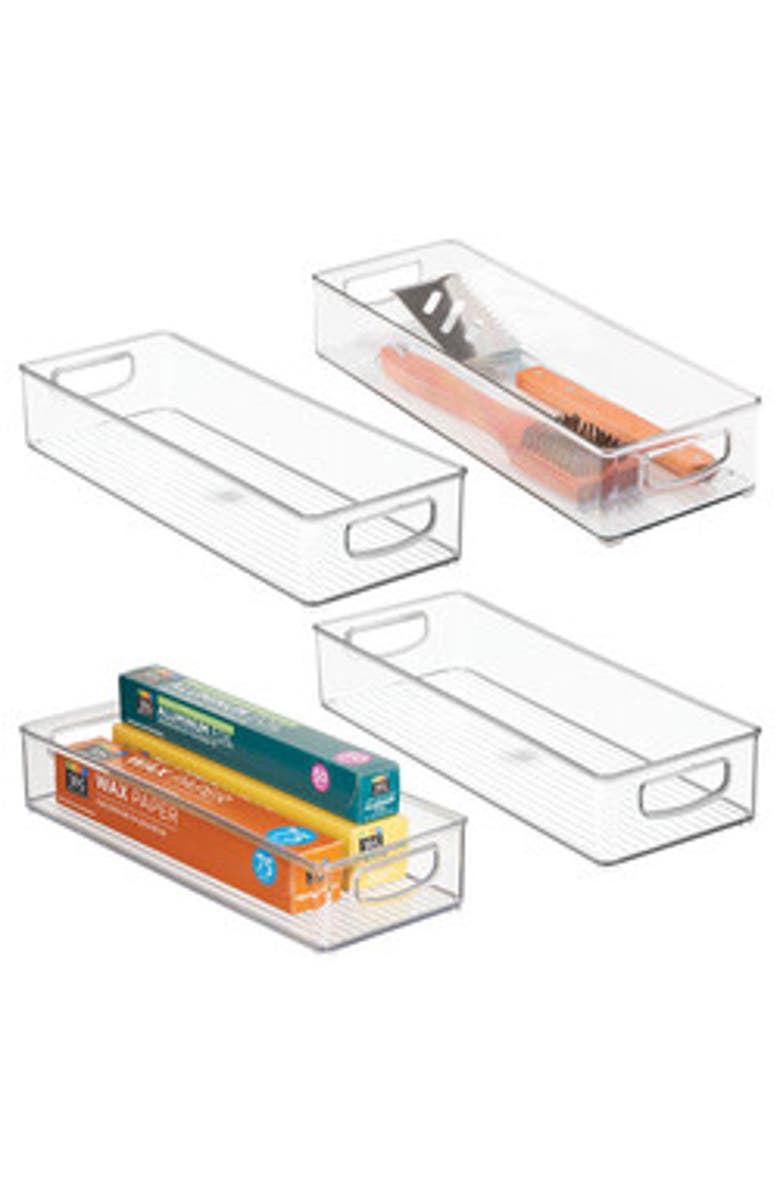 Basic Plastic Stackable Pantry Bin - Organizer Bin with Handles for Cabinets or Fridge - Set of 4 - Clear, Main, color, Clear