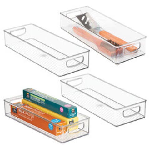 Plastic Stackable Pantry Bin - Organizer Bin with Handles for Cabinets or Fridge - Set of 4 - Clear