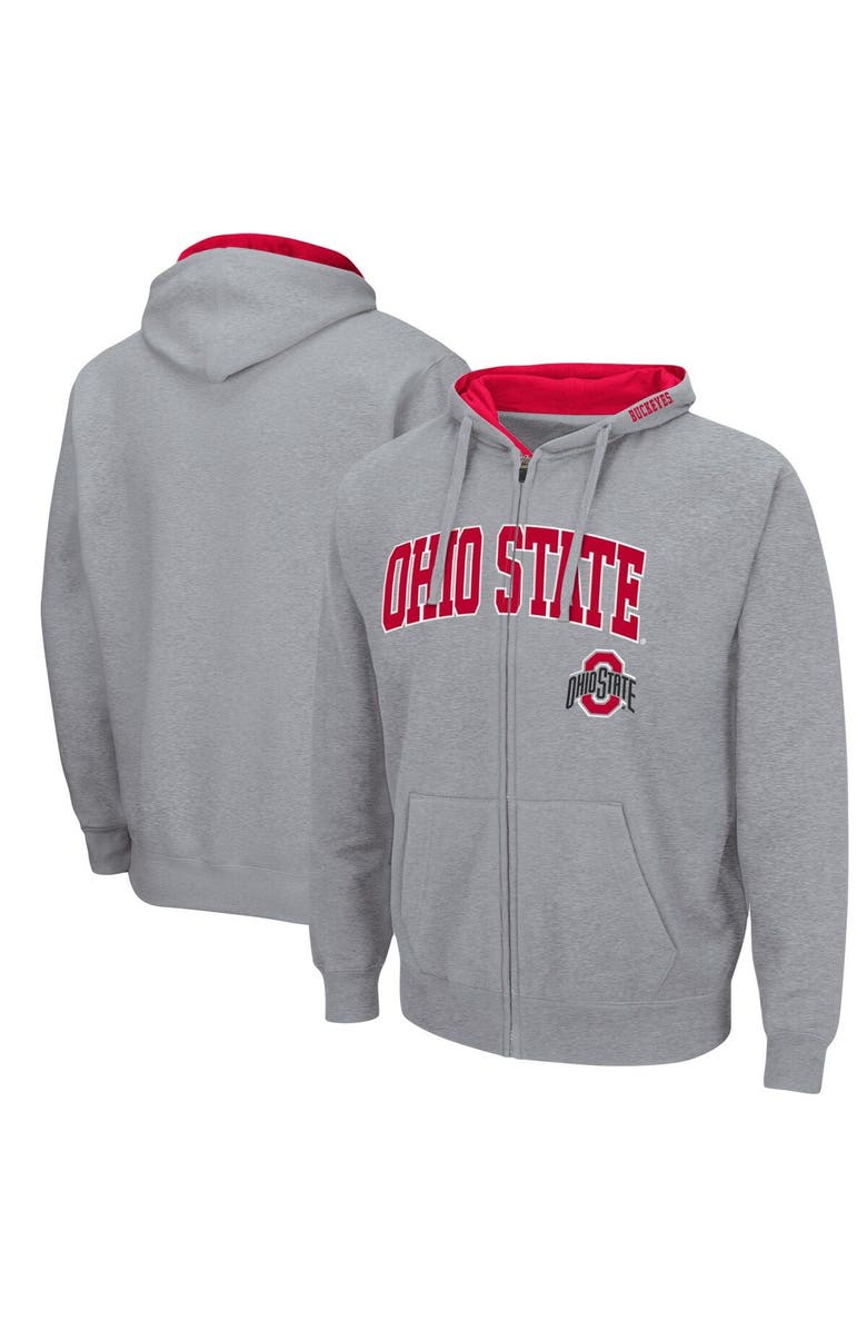 COLOSSEUM Men's Colosseum Heathered Gray Ohio State Buckeyes Arch & Logo 3.0 Full-Zip Hoodie, Main, color, Heather Gray