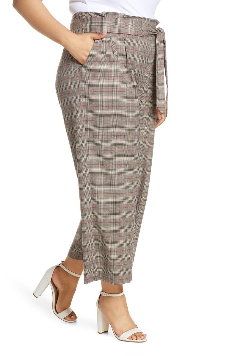 1.STATE Acoustic Plaid Paperbag Waist Crop Pants, Alternate, color, 