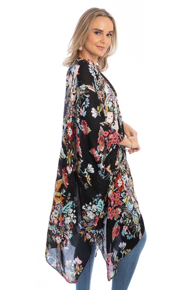 Lasdon Floral Print Ruana, Alternate, color, BLACK