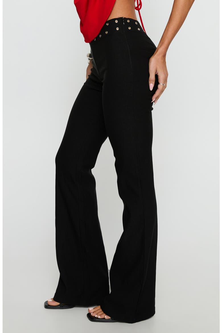 Yevina Grommet Waist Low Rise Flare Pants, Alternate, color, BLACK