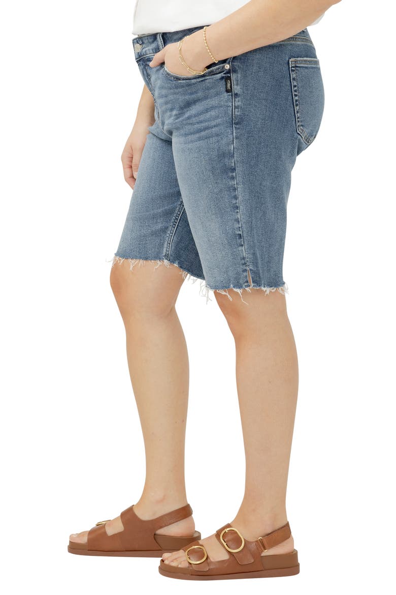 Elyse Curvy Raw Hem Mid Rise Denim Bermuda Shorts, Alternate, color, SUNSET BLUE