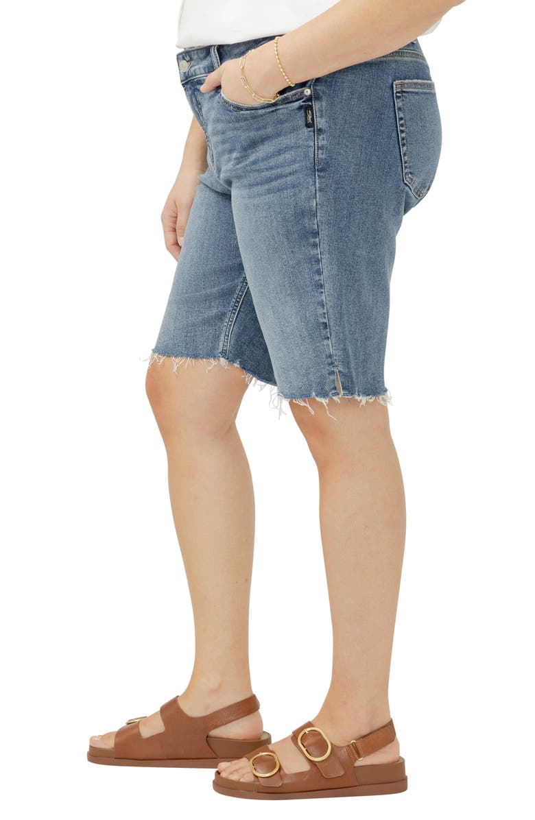 Silver Jeans Co. Elyse Curvy Raw Hem Mid Rise Denim Bermuda Shorts, Alternate, color, 