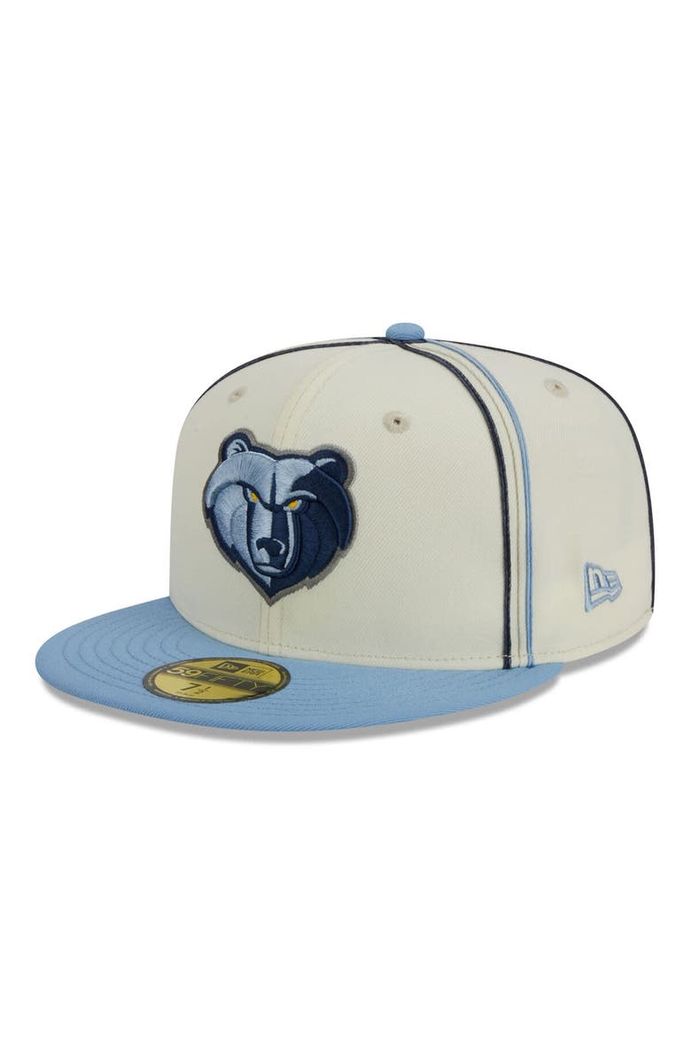 New Era Men's New Era Cream/Light Blue Memphis Grizzlies Piping 2-Tone 59FIFTY Fitted Hat, Main, color,