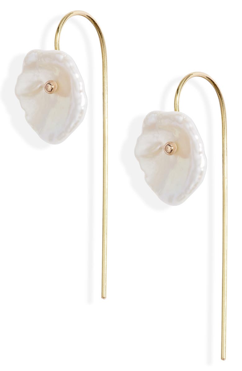 Poppy Finch Petal Pearl Threader Earrings, Main, color, 