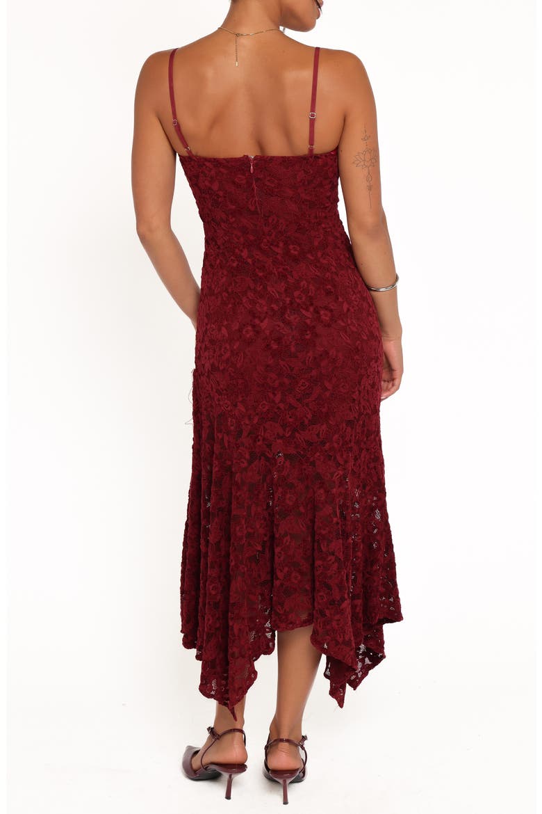 Lorde Embroidered Lace Midi Dress, Alternate, color, BURGUNDY LACE