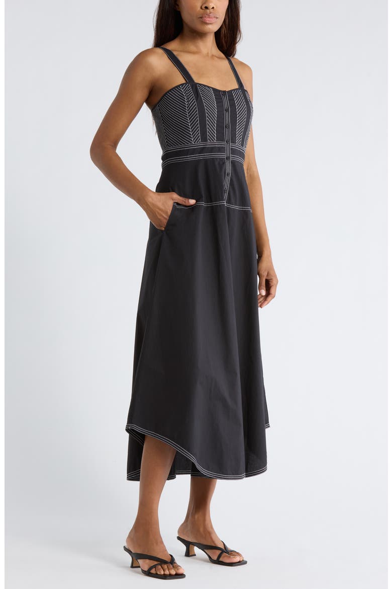 Devi Topstitch Midi Dress, Main, color, BLACK WHITE