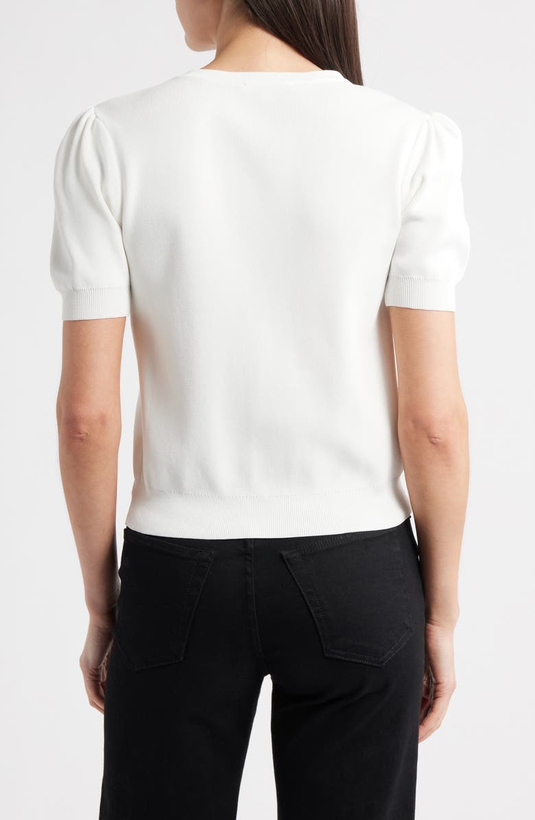 ZOE AND CLAIRE Short Sleeve Bow Cardigan, Alternate, color, Ivory