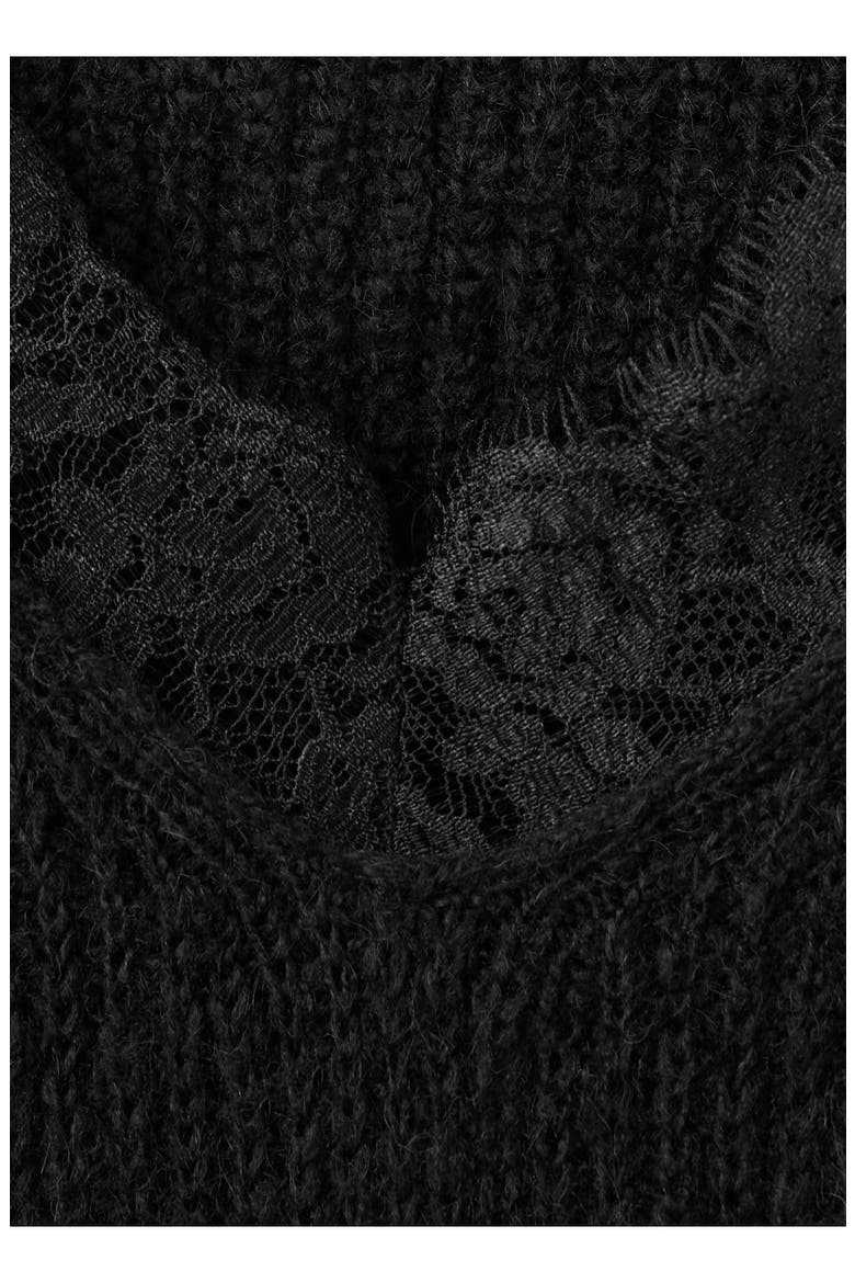 Lace Trim Rib Sweater, Alternate, color, BLACK