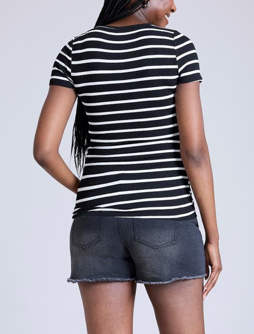 Motherhood Maternity Square Neck Rib Knit Short Sleeve Top In Black & White Stripe