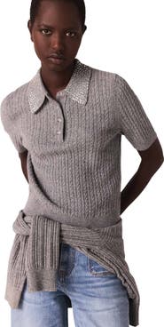 maje Wool polo shirt with rhinestone collar