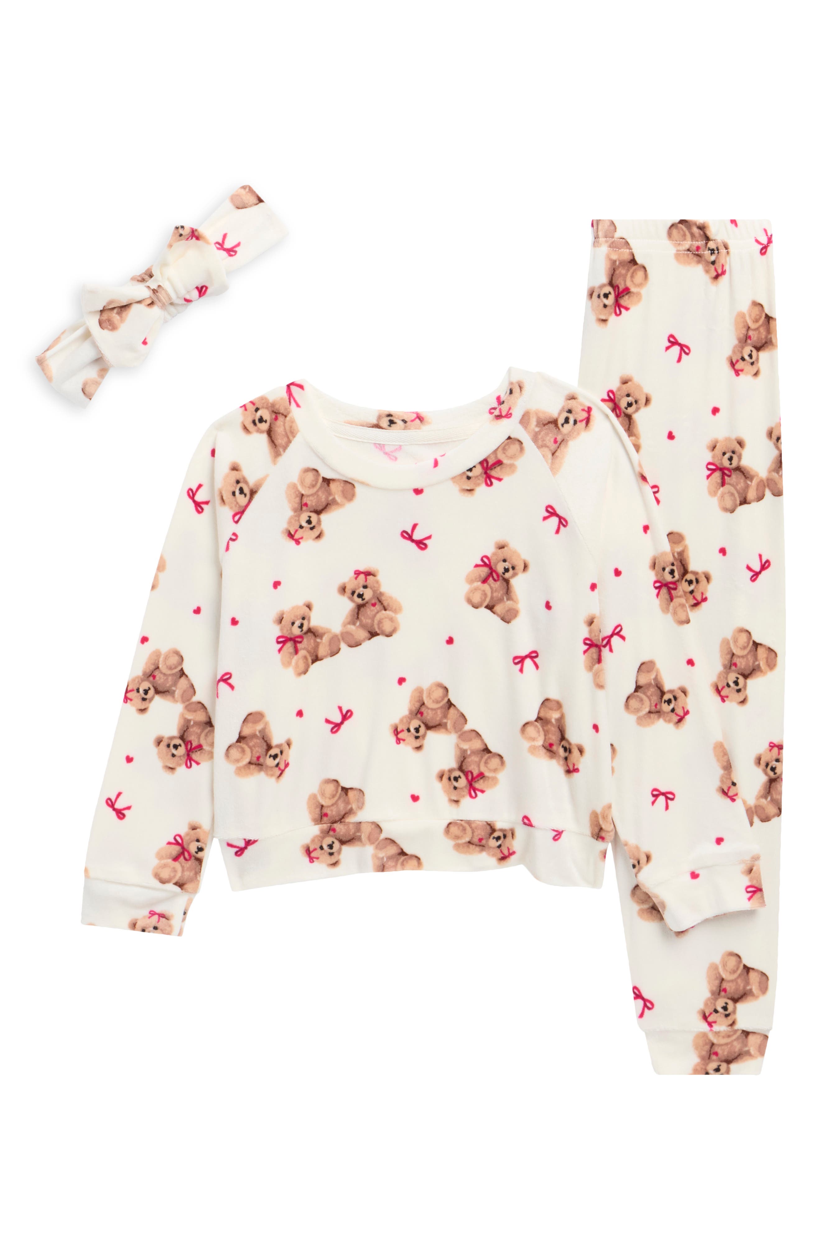Kids' 3-Piece Velour Pajamas & Headband Set