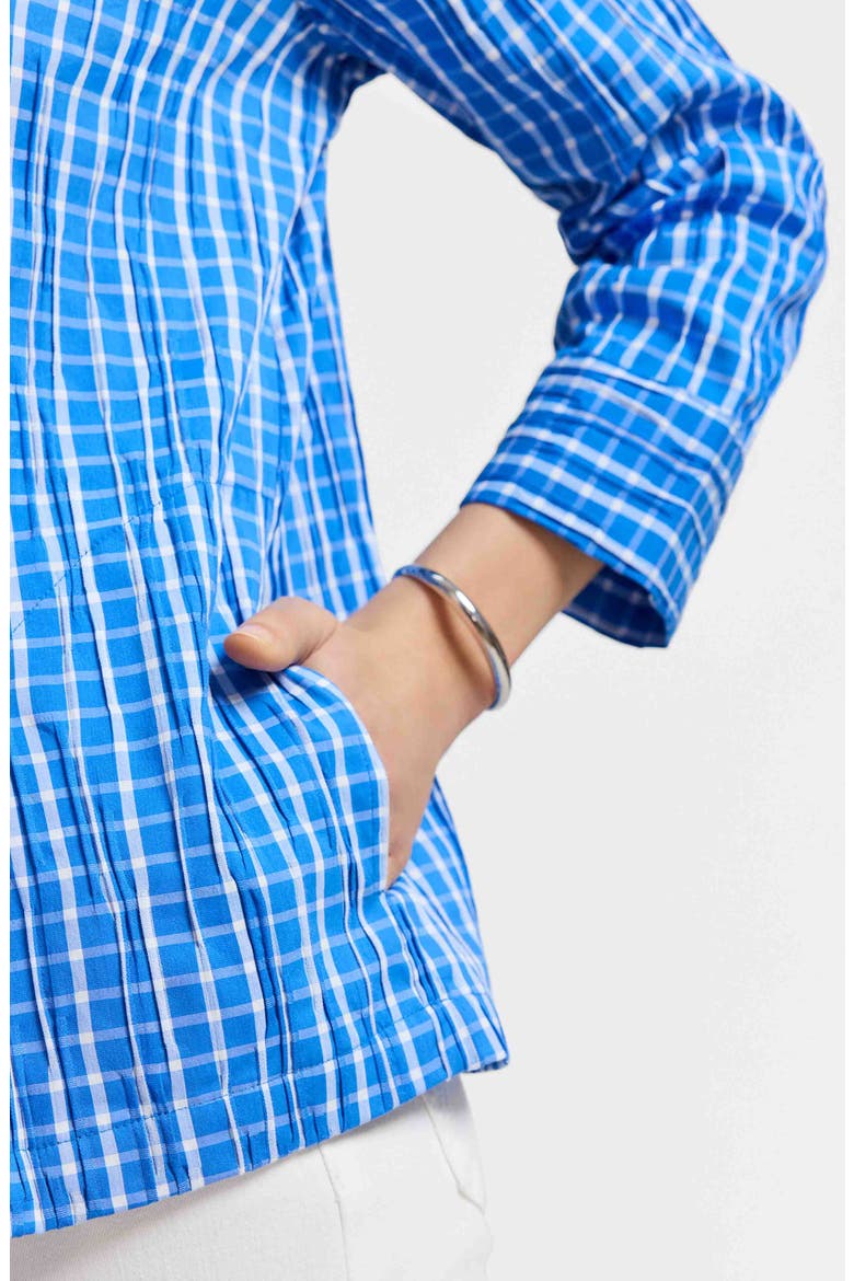 Sammy Check Crinkled Cotton Blend Top, Alternate, color, COBALT BLUE/ WHITE